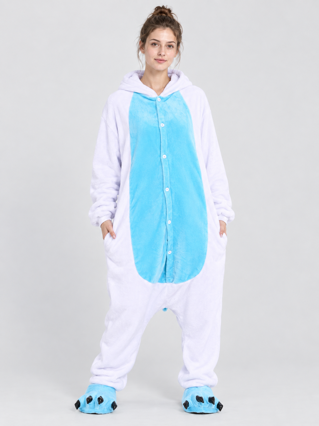 Hooded Pajama Jumpsuit with Animal Face