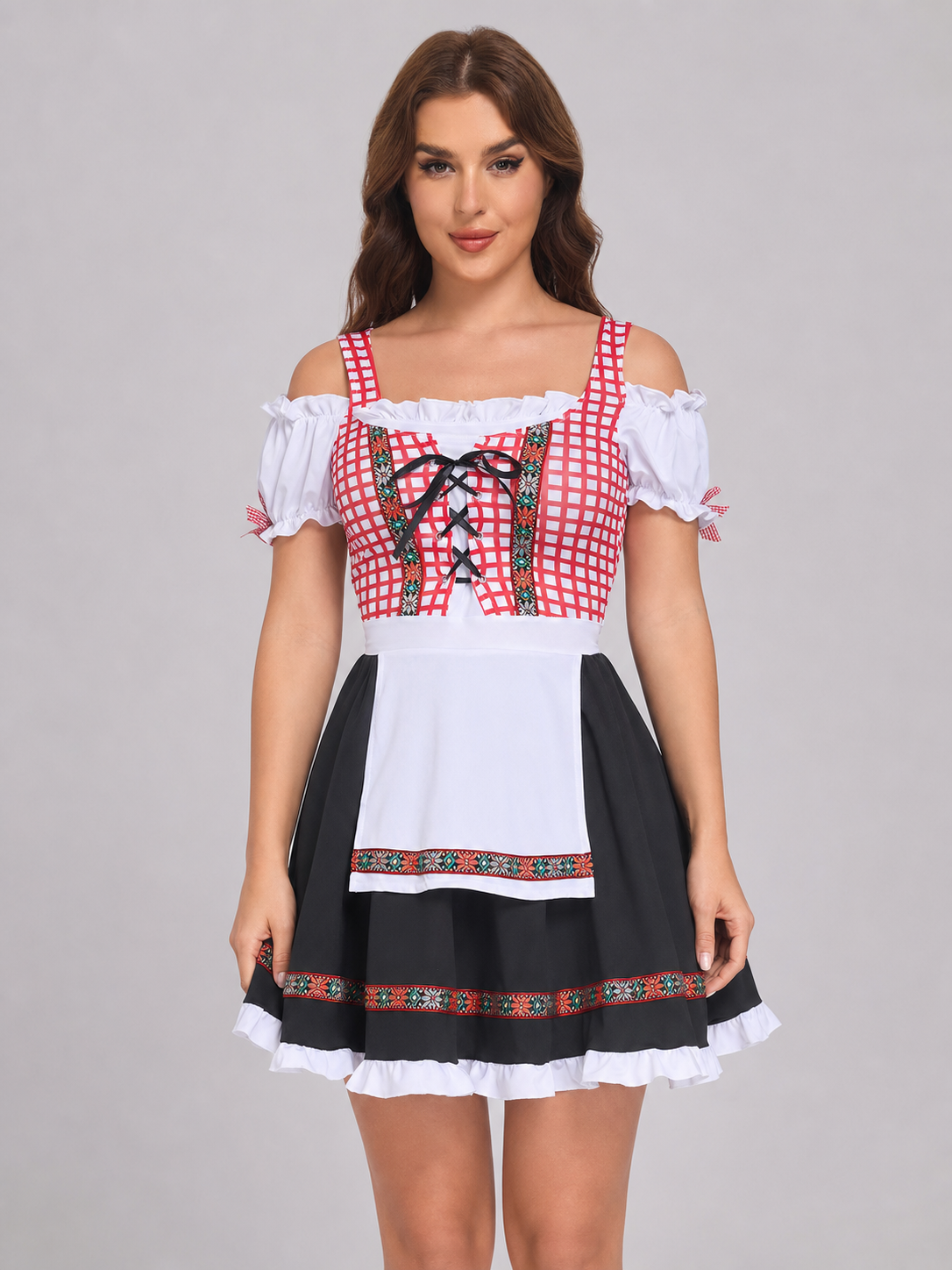Ethnic Costume Dress with Apron and Lace-Up Detail