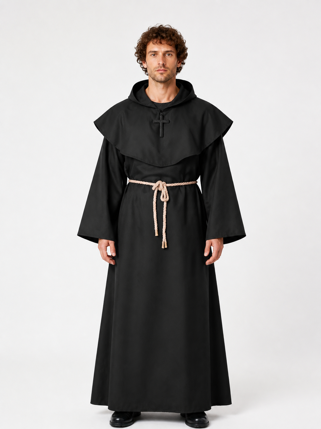 Monk's robe with hood, shoulder cape, and belt Costume Capes detail 3