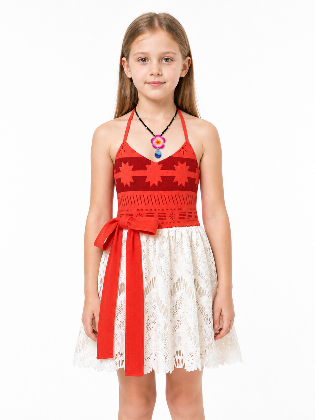 Children's halter dress with a red bodice and long ties Costume Dresses detail 3