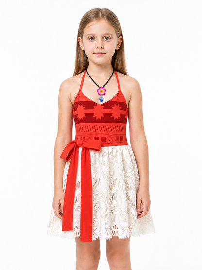 Children's halter dress with a red bodice and long ties Costume Dresses detail 3