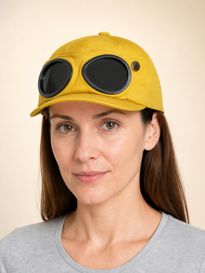 Carnival Hat with Aviator Glasses, Yellow Costume Headwear detail 2