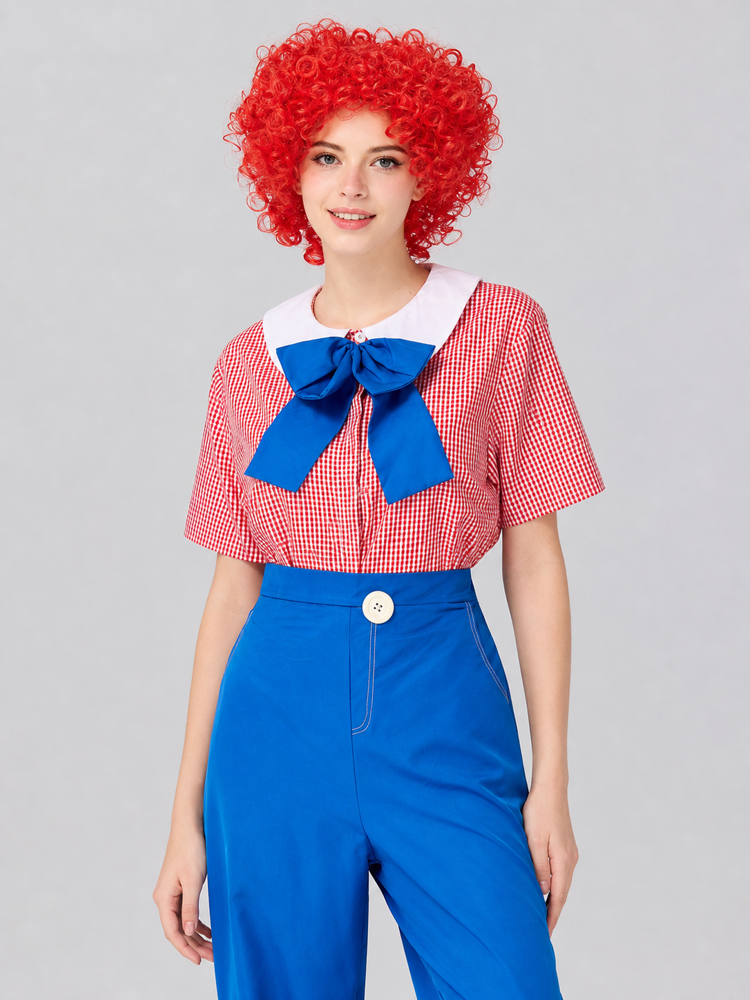Halloween clown costume with red wig