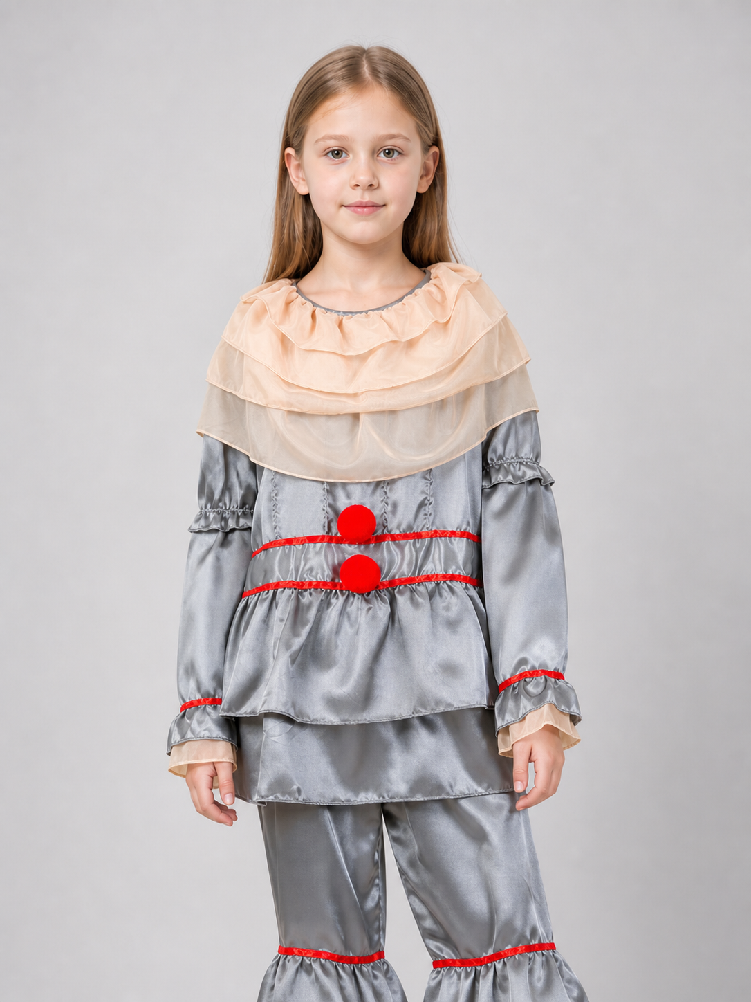 Clown Costume with Ruffles and Red Trim