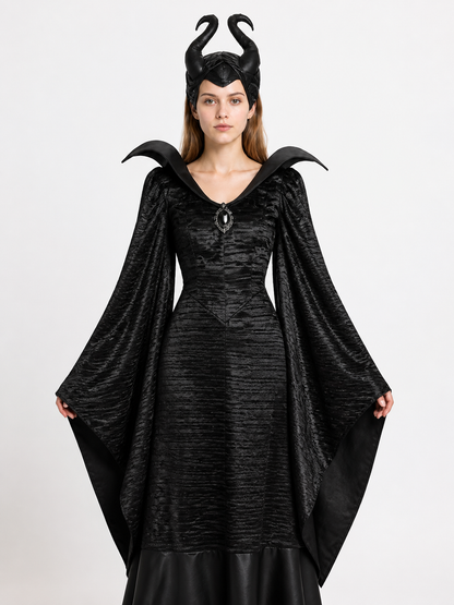 Black Witch Costume with Wide Sleeves and Pointed Shoulders Costumes detail 3