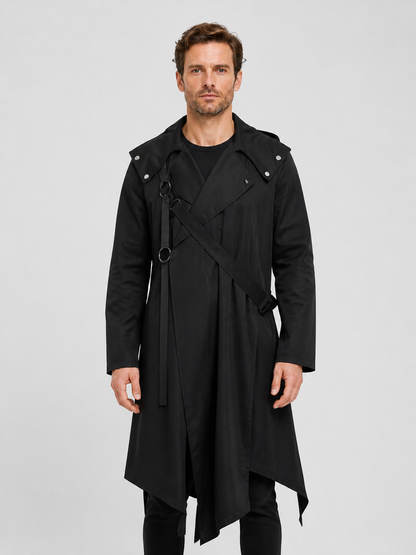 Black Long Cloak with an Asymmetrical Hem and Rivets Costume Capes detail 3