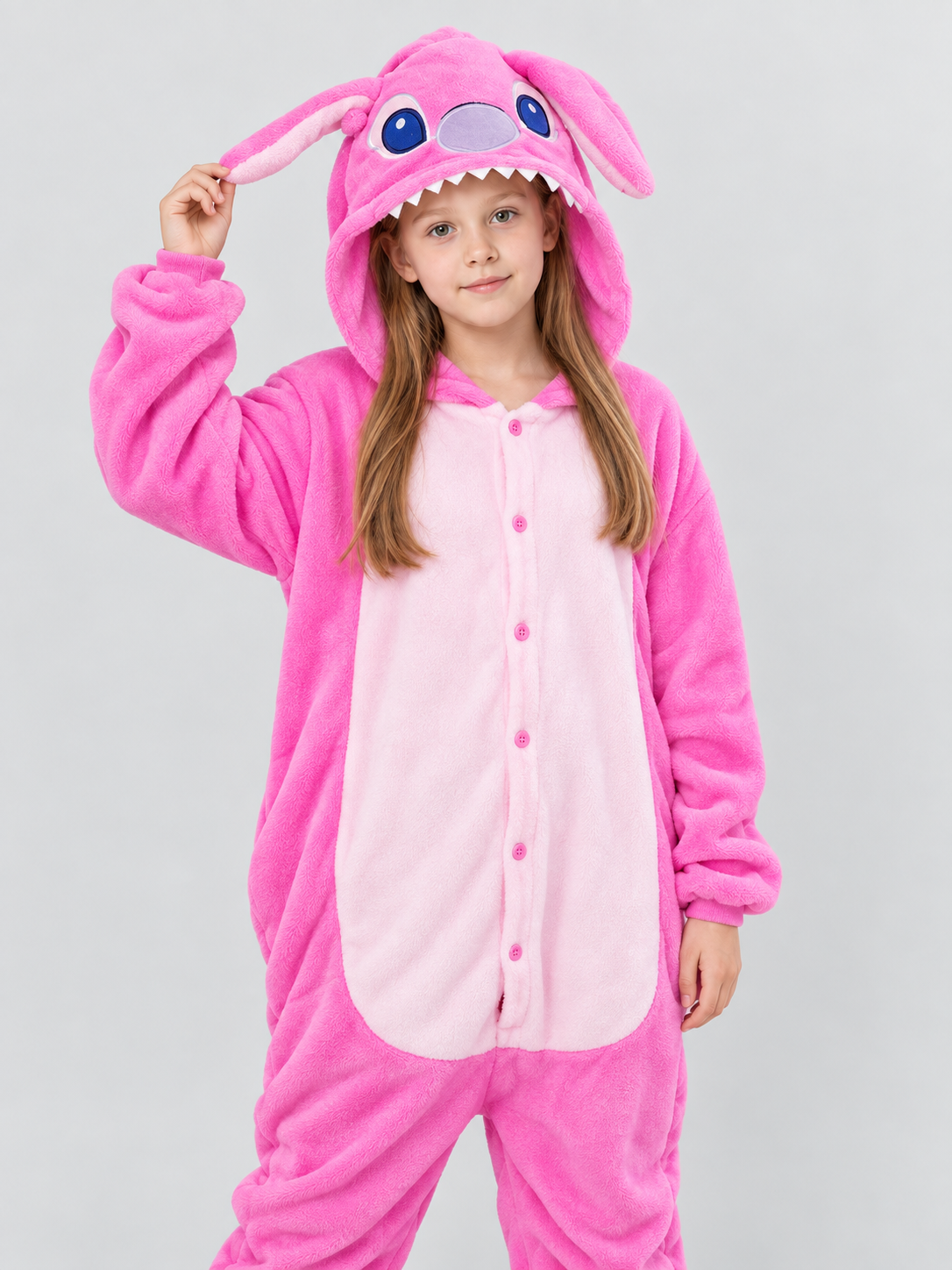Pink Kigurumi Pajama with Voluminous Hood and Ears