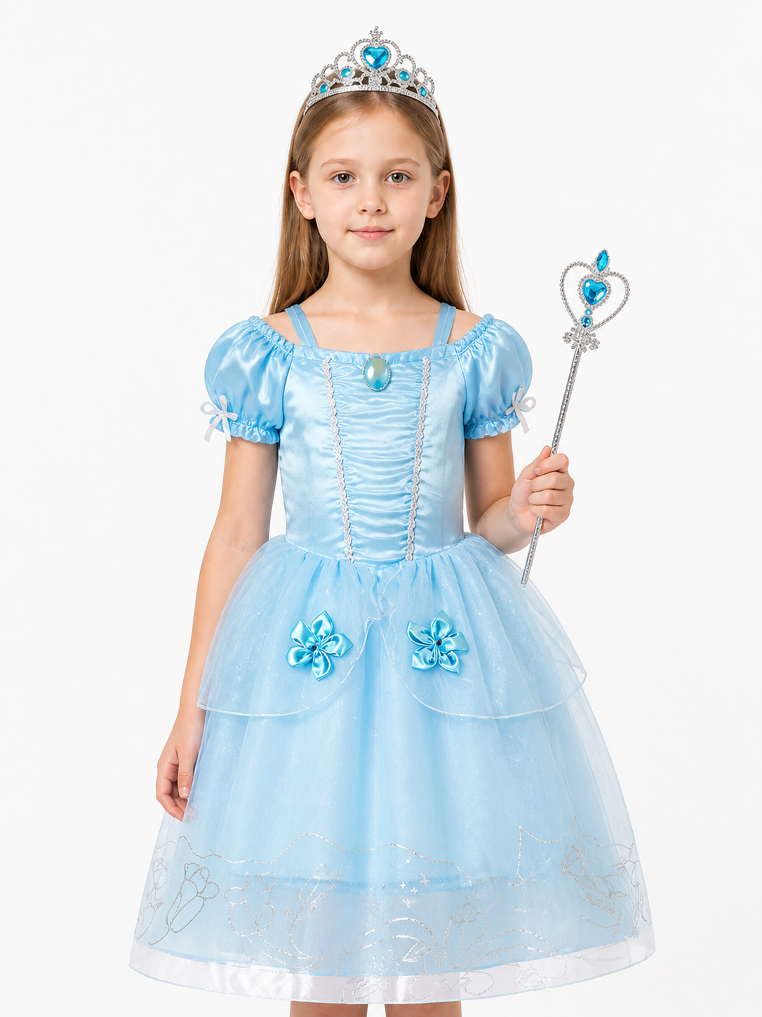 Blue Carnival Costume with Crown and Magic Wand Costume Headwear detail 3