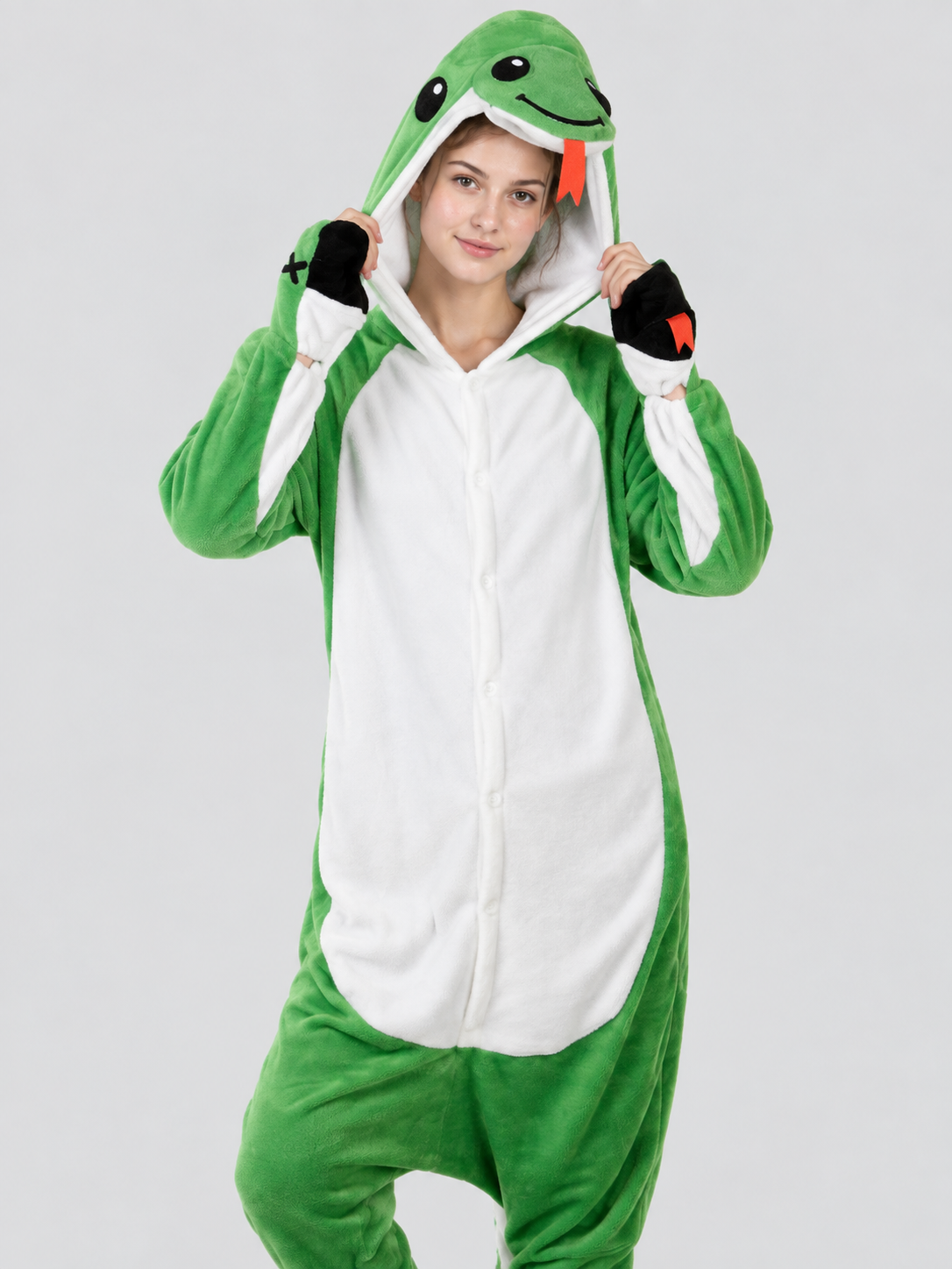 Green Flannel Dinosaur Hooded Pajama Jumpsuit