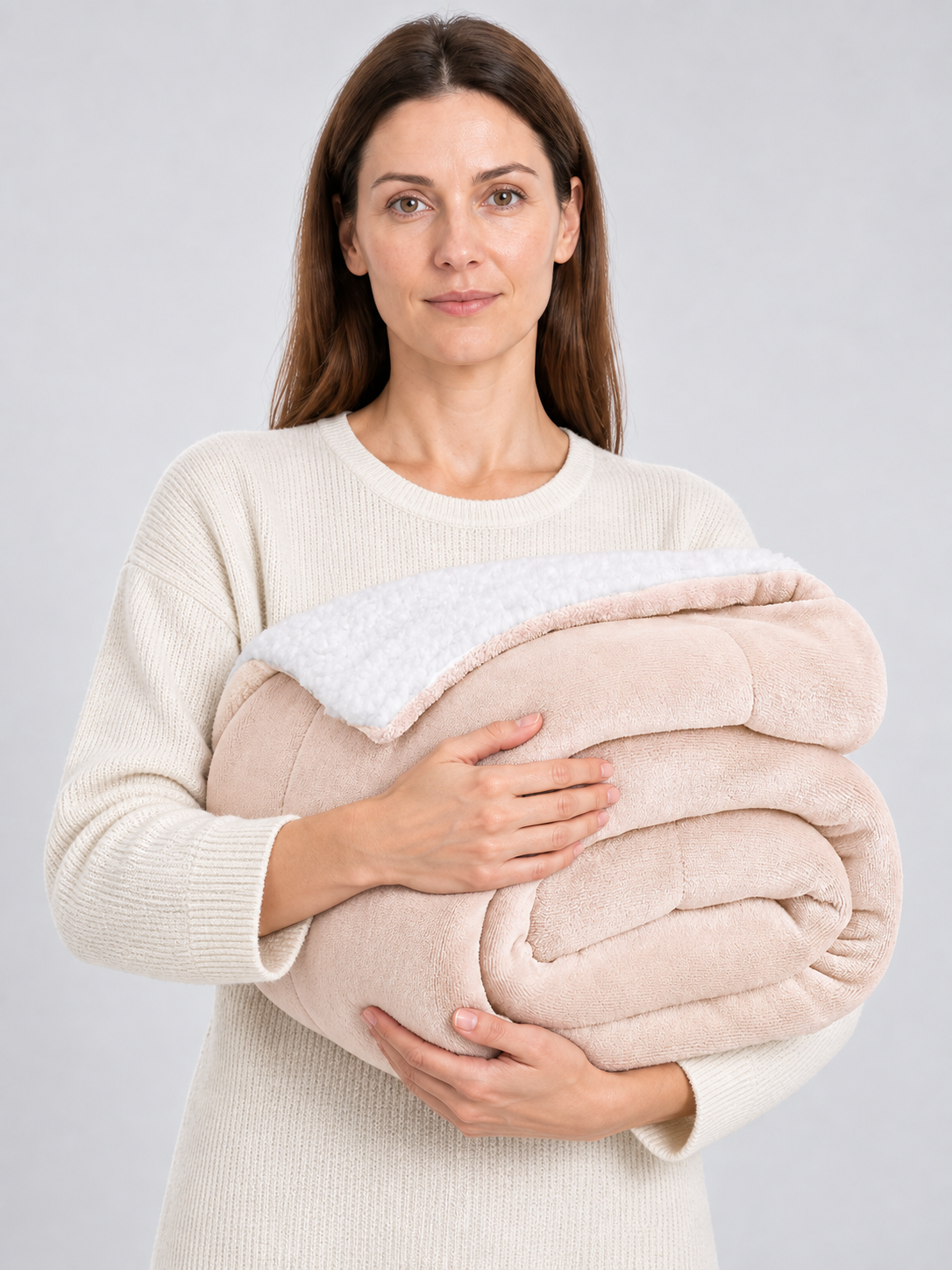 Two-Layer Reversible Flannel and Sherpa Blanket, Beige