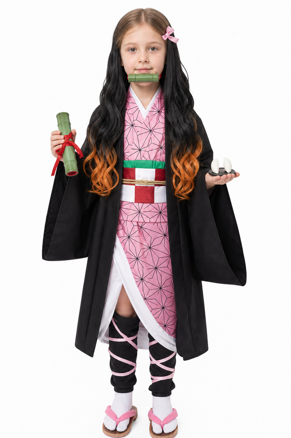 Kamado Nezuko Cosplay Costume with Cape and Wig Costume Capes detail 3