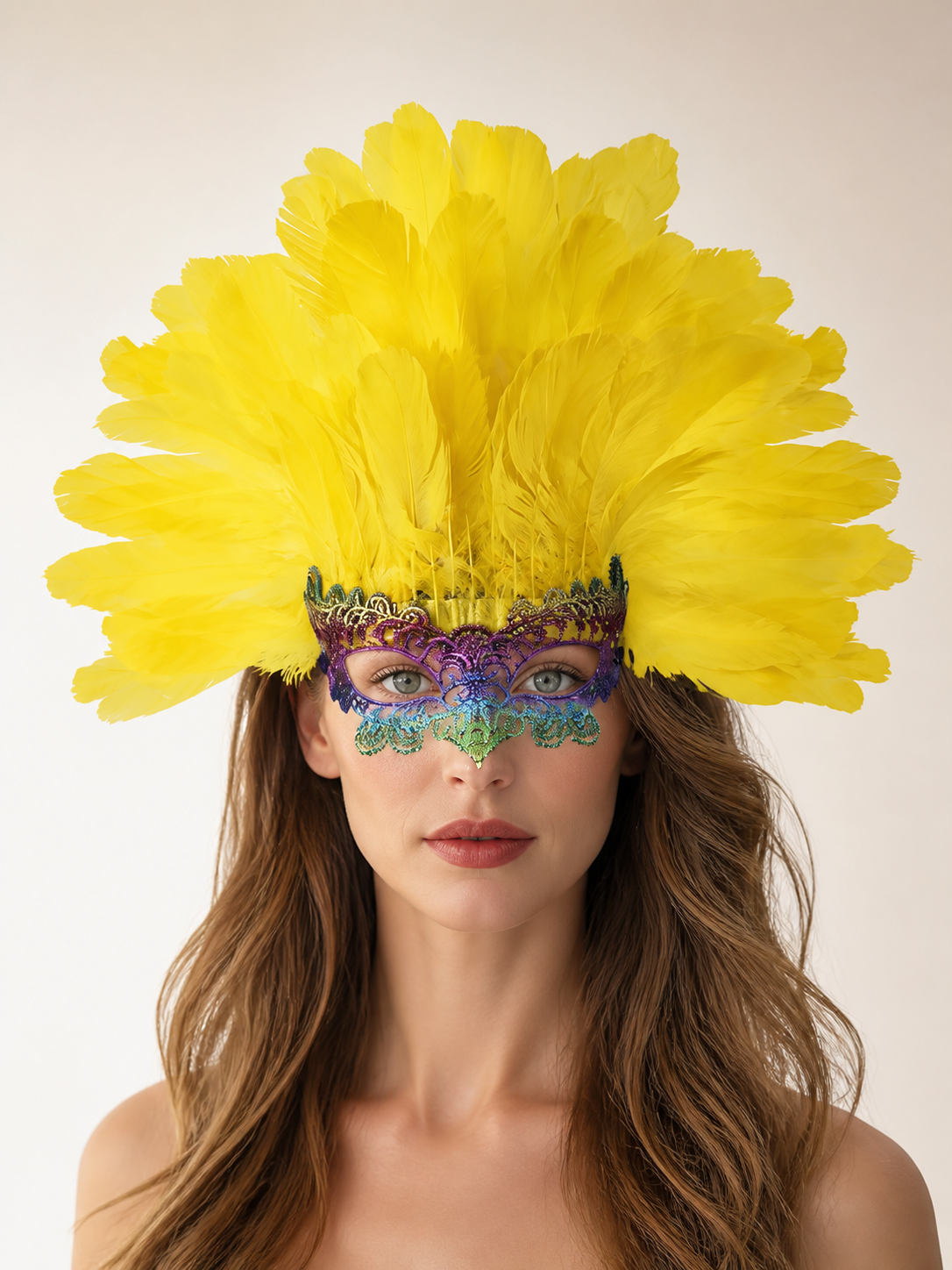 Carnival Headpiece with Feathers and Mask Costume Masks detail 2