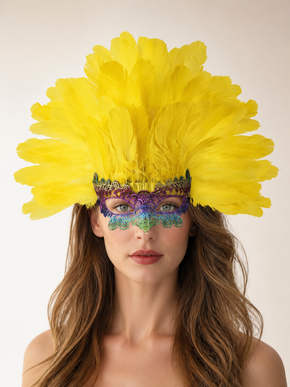 Carnival Headpiece with Feathers and Mask Costume Masks detail 2