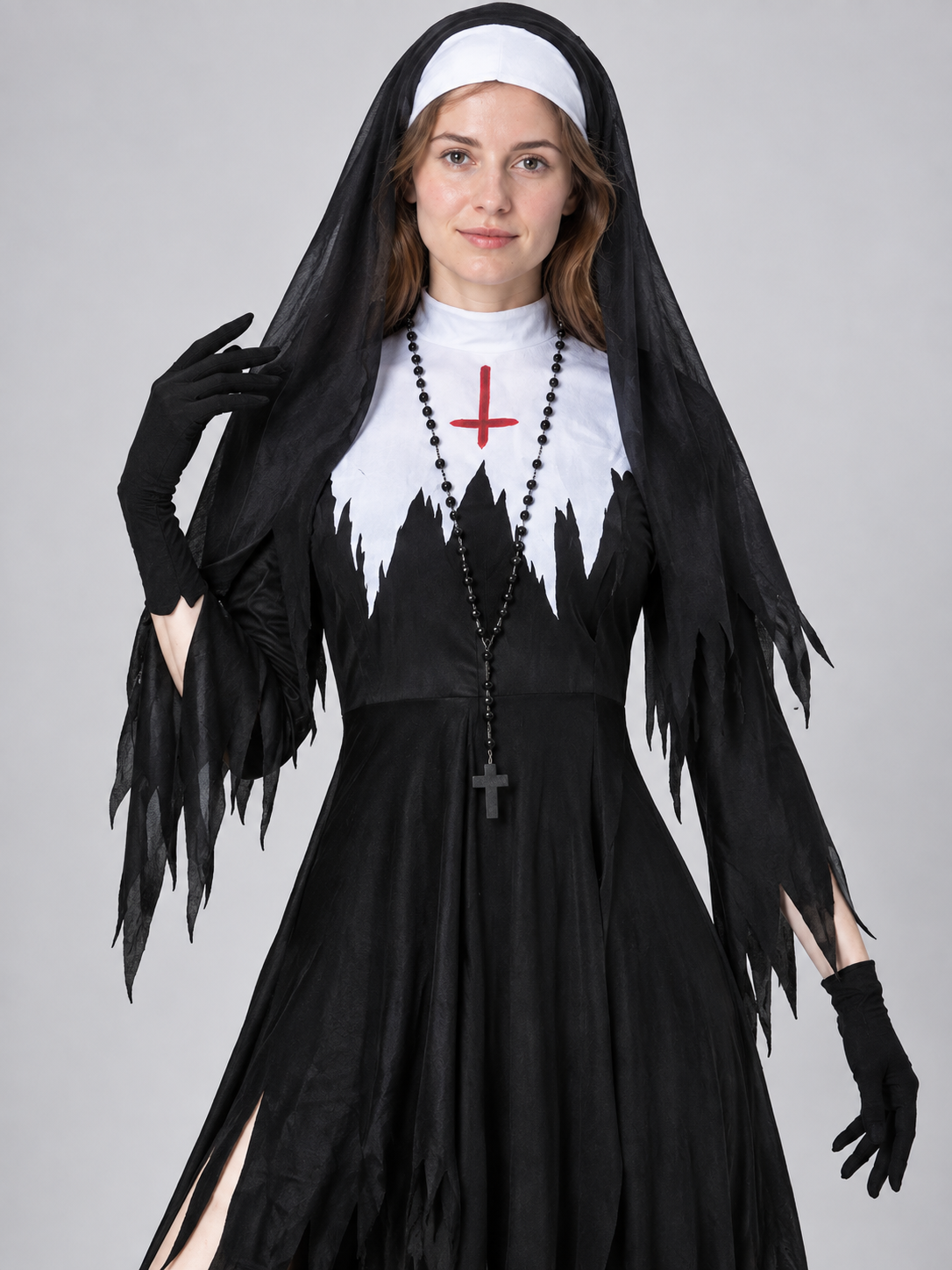 Vampire Halloween Costume with Black Dress and Veil