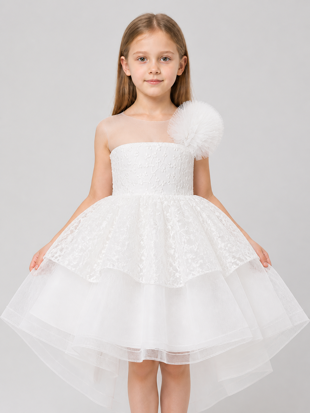 White Princess Dress for Girls with a Full Tulle Skirt Costume Dresses detail 3
