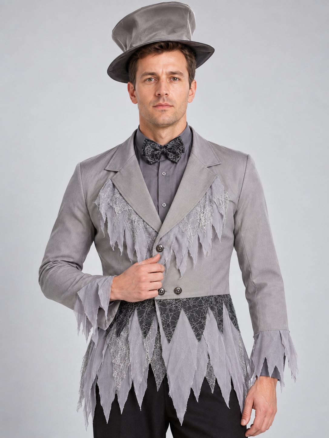 Gray and Black Carnival Costume with Bow Tie