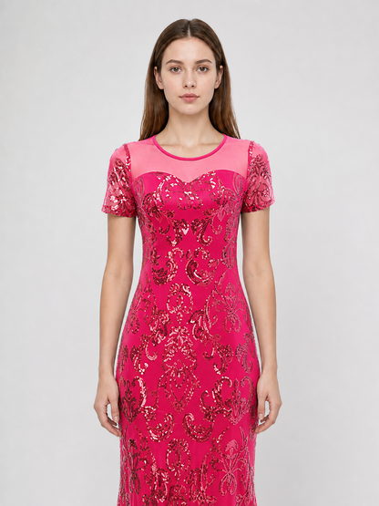 Long Sequin Evening Dress with Paisley Pattern