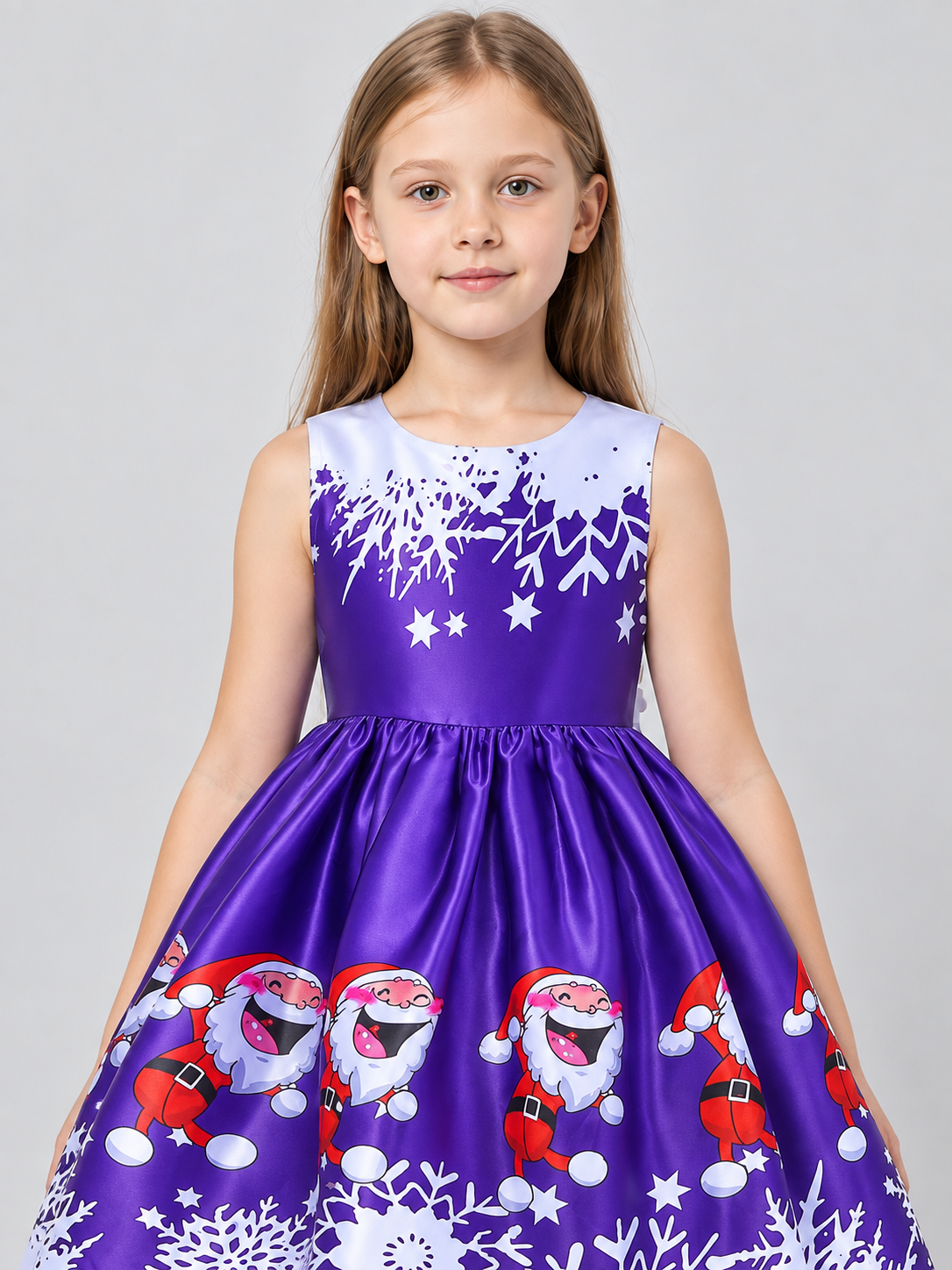 Purple Girls' Dress with Christmas Print