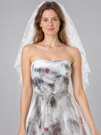 Ghost Bride Carnival Costume White with Lace Veil