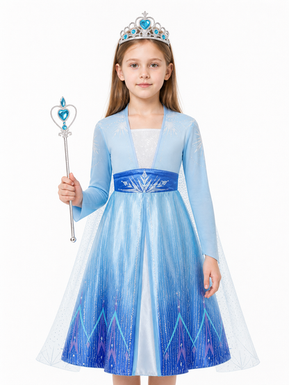 Elsa Costume, Long Dress with Cape and Crown Costume Dresses detail 3