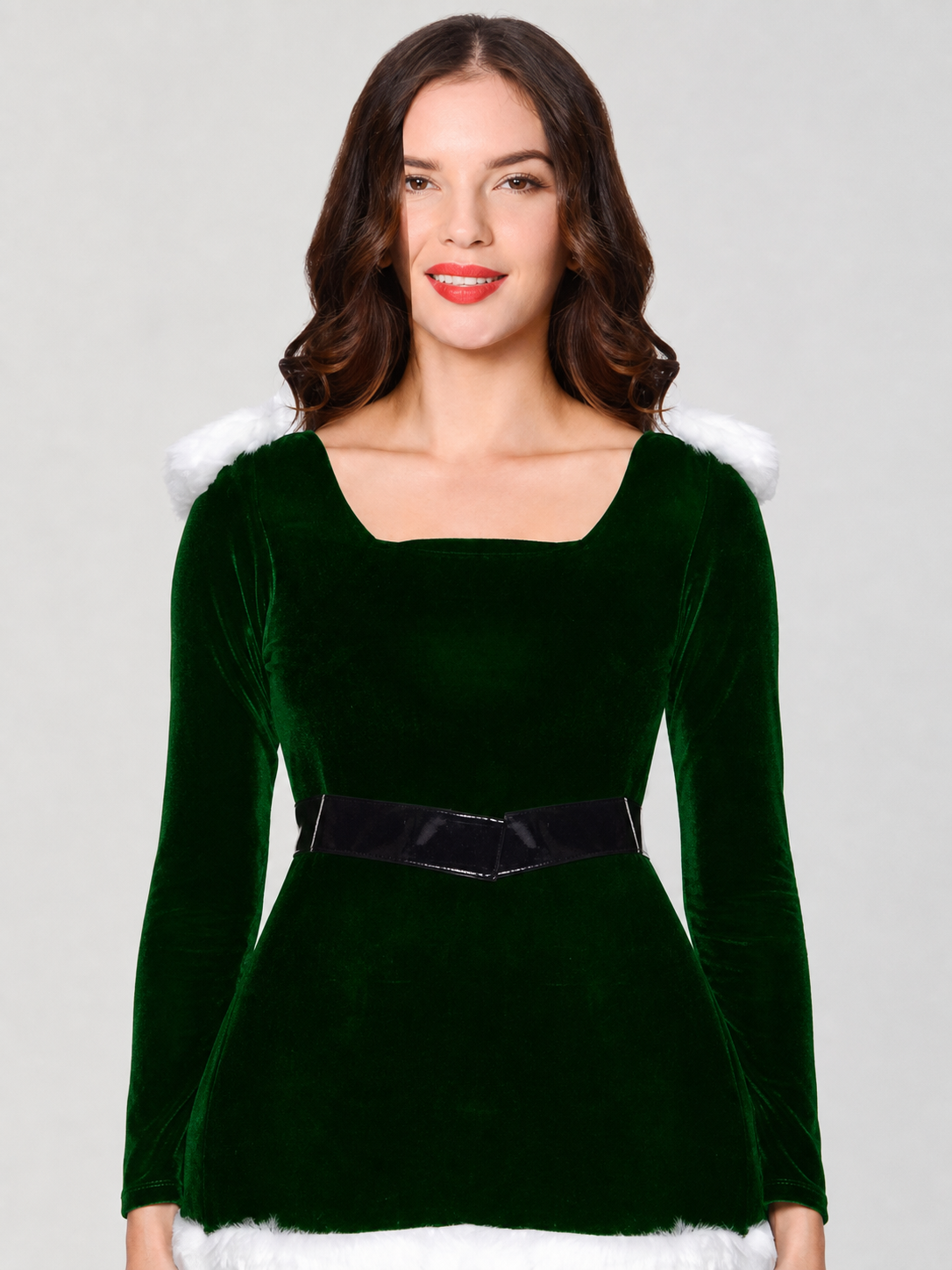 Green Christmas cosplay dress with belt