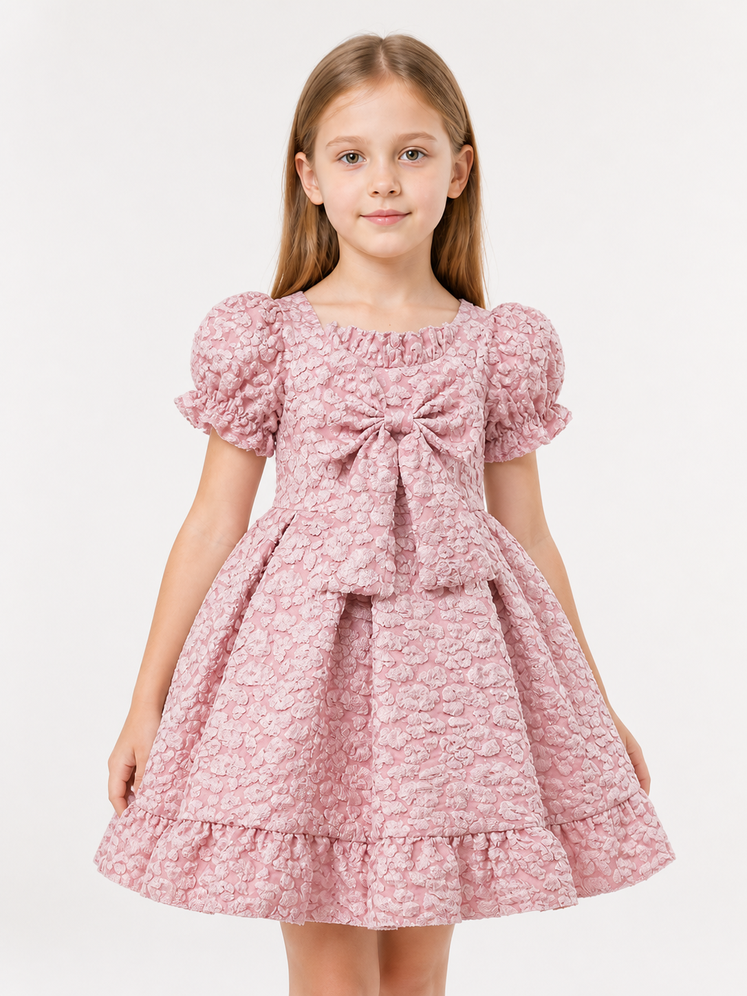 Pink Full Dress with Bow and Puff Sleeves Costume Dresses detail 2