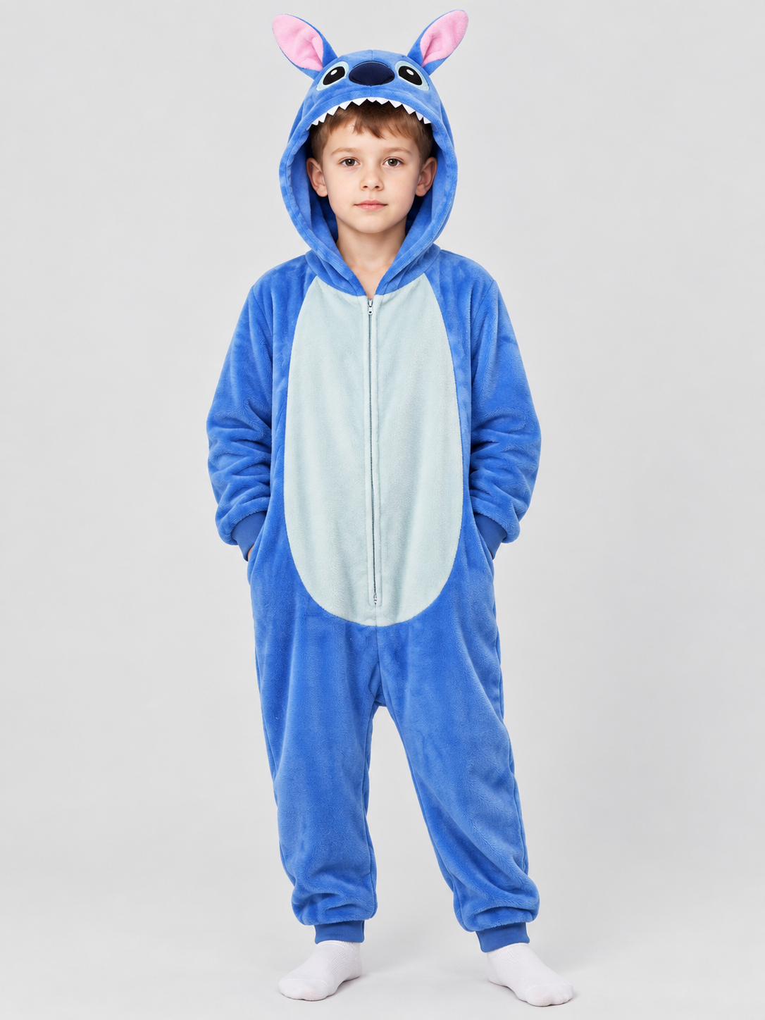Insulated Hooded Pajama Jumpsuit with Ears, Blue