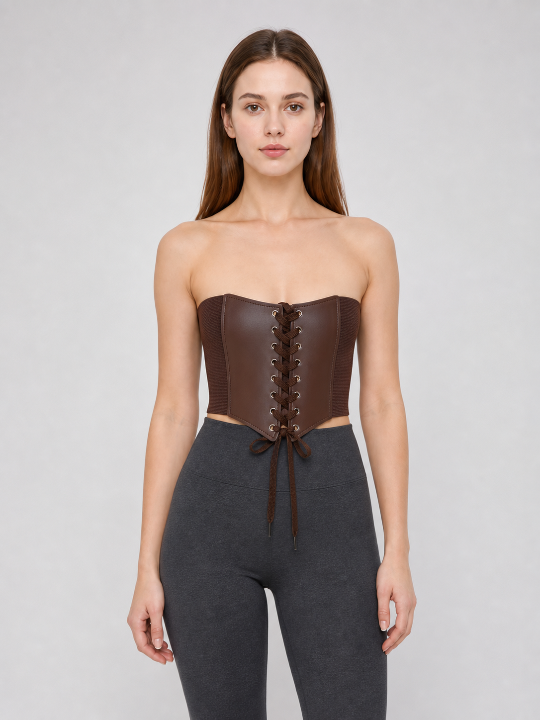 Wide Brown Lace-Up Corset Belt
