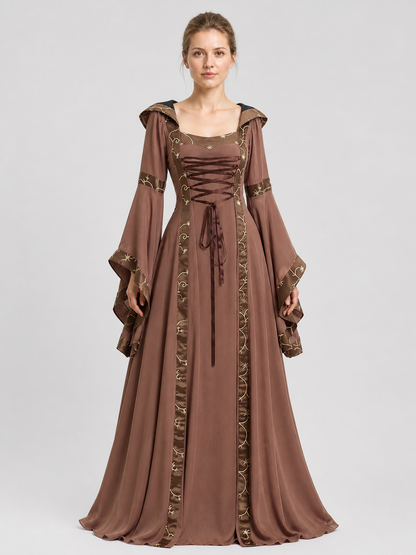 Retro Dress with a Square Neckline and Flared Sleeves Costume Dresses detail 3