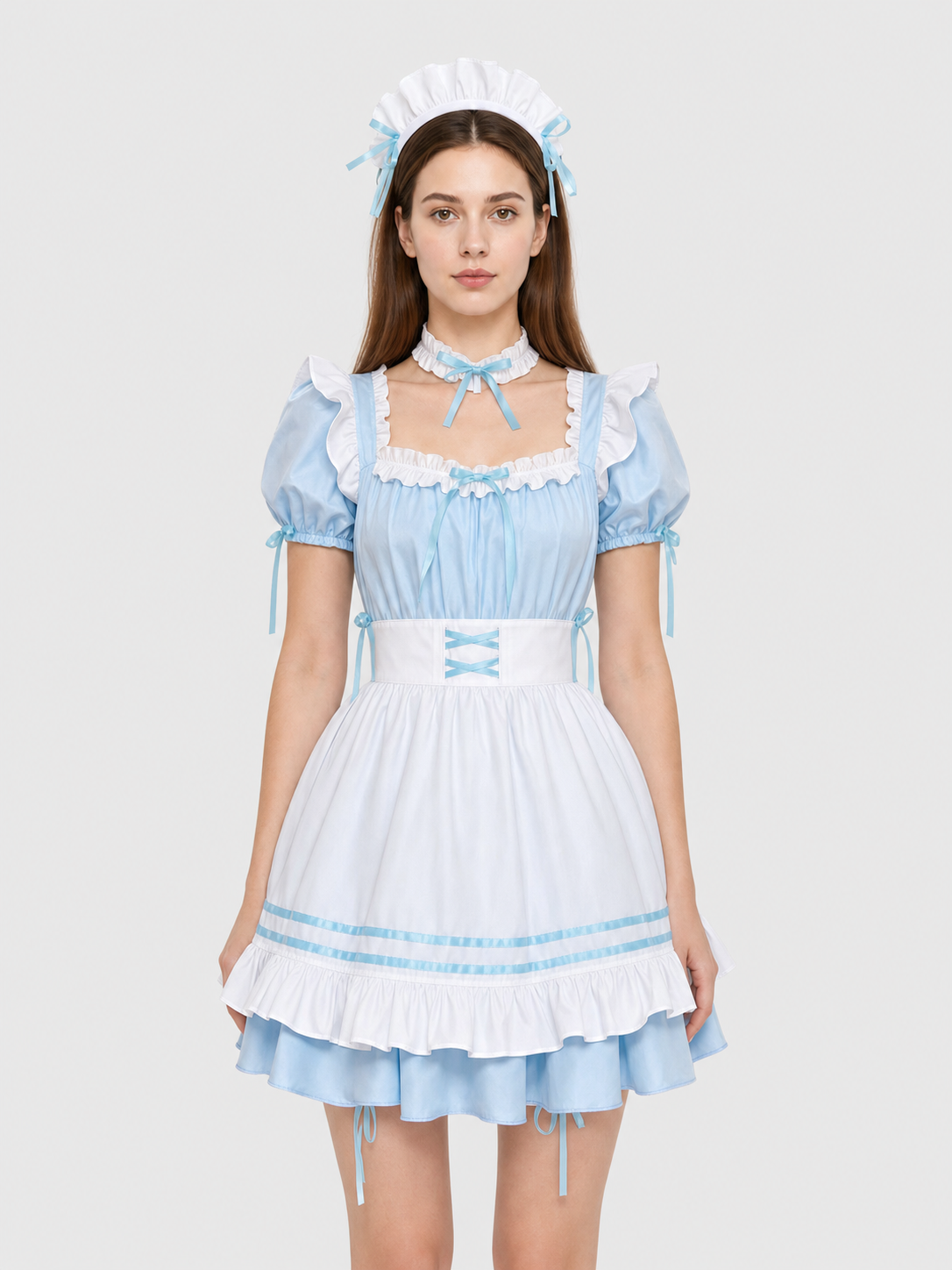 Lolita-Style Dress with White Apron and Ruffles