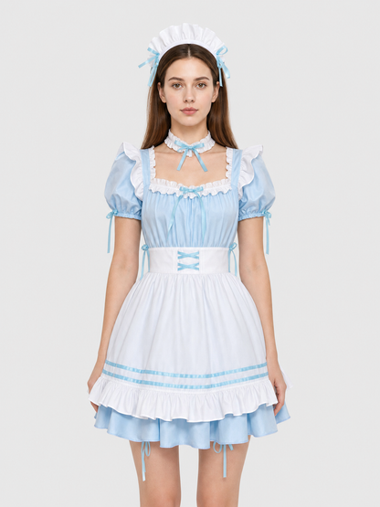 Lolita-Style Dress with White Apron and Ruffles