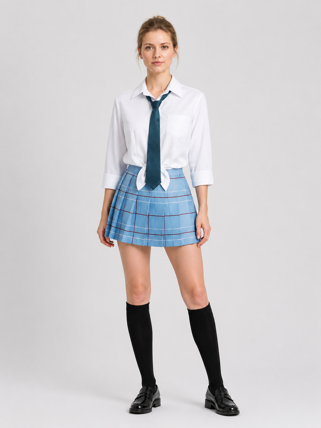 School Uniform: Shirt, Tie, Pleated Skirt, and Knee-High Socks Costumes detail 3
