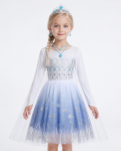 Elsa Costume with Snowflake Dress and Crown Costume Dresses detail 3