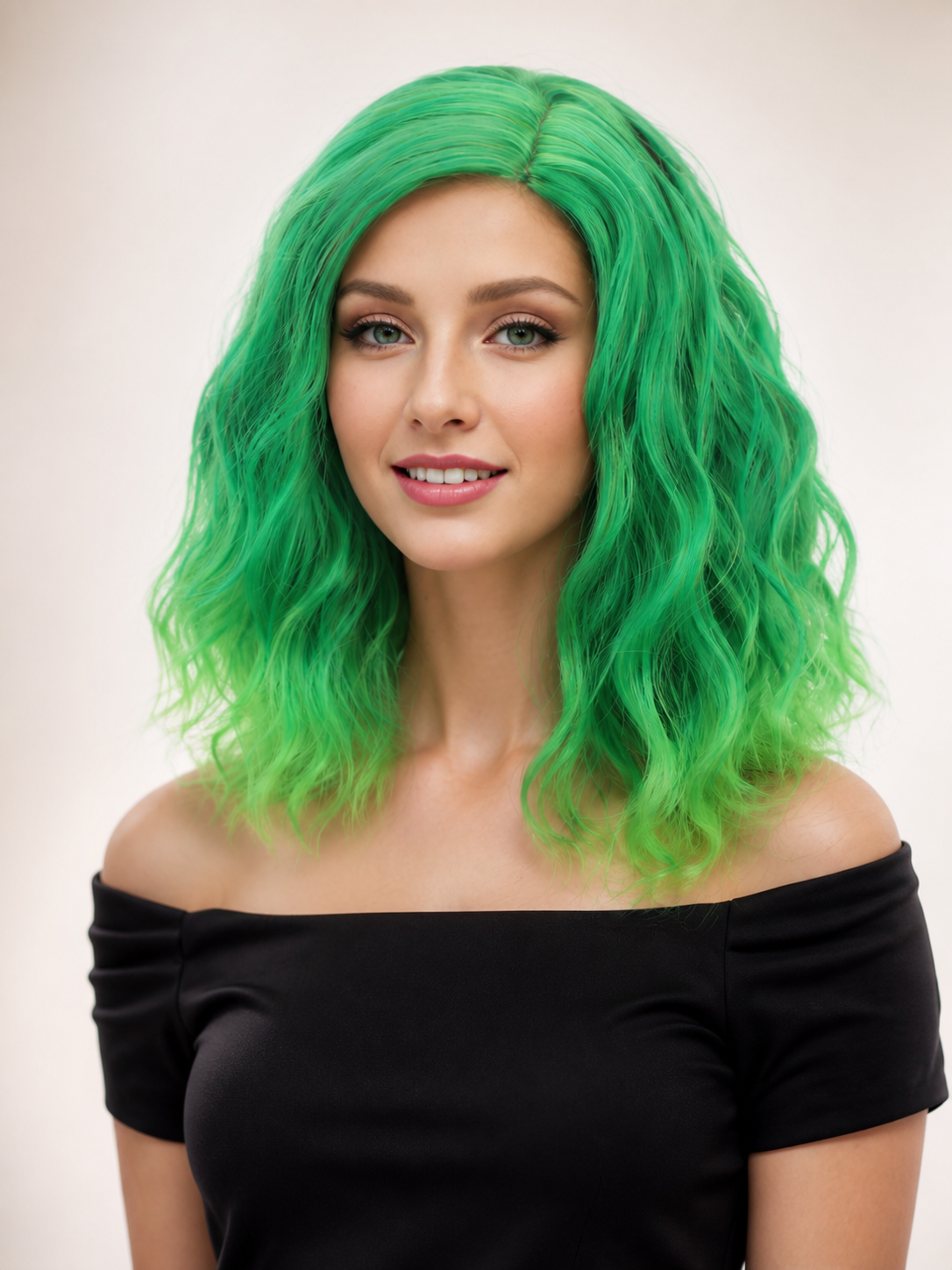 Bright Green Wavy Carnival Wig for Halloween Costume Wigs detail 2