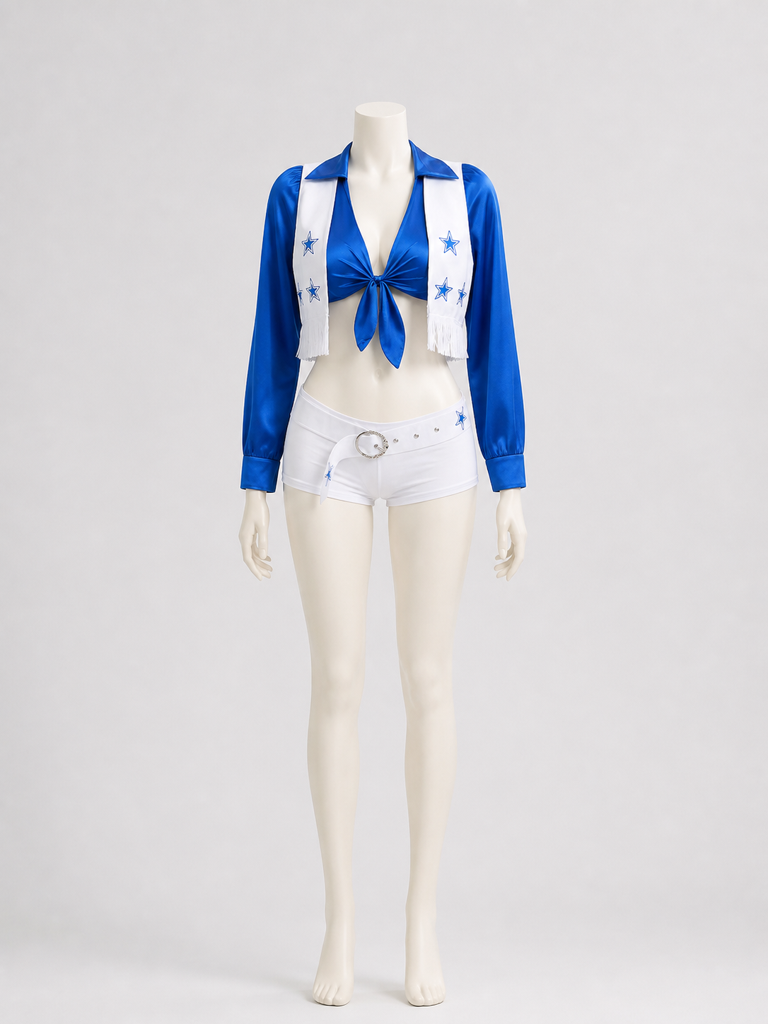 Blue-and-White Cheerleading Costume, Top, Shorts, and Scarf Costumes detail 3