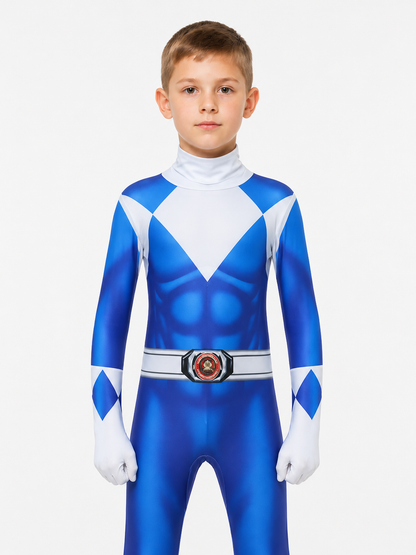 Children’s blue and white superhero costume with mask product detail 3