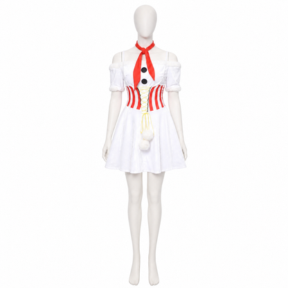 White Snowman Carnival Dress with Pom-Poms Costume Dresses detail 3