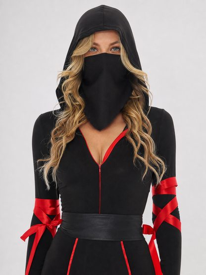 Black Hooded Ninja Jumpsuit Costume for Cosplay
