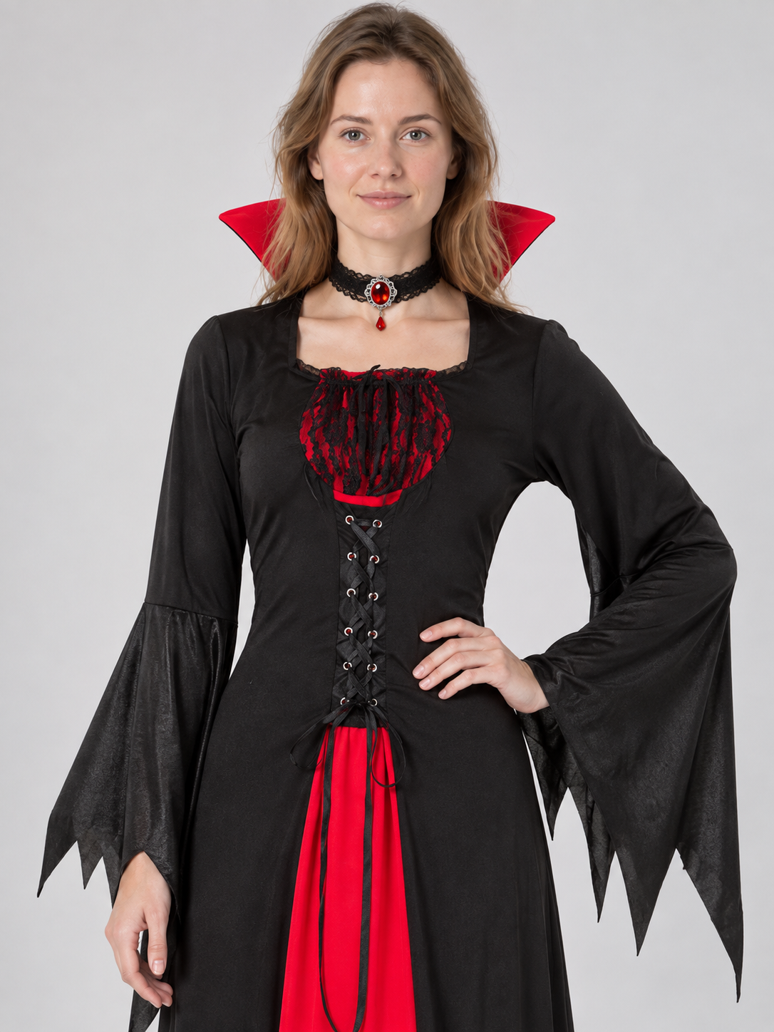 Vampire Costume: Long Black Dress with Red Insert