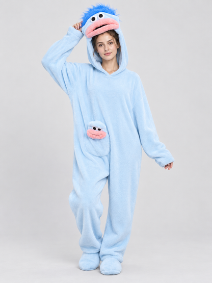 Fleece Pajama Jumpsuit with Cartoon Face