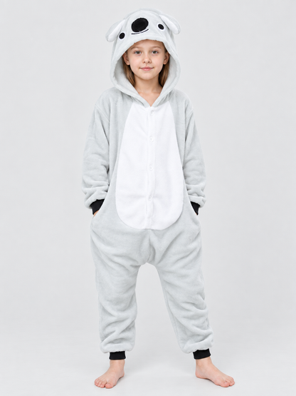 Light gray hooded pajama jumpsuit with ears