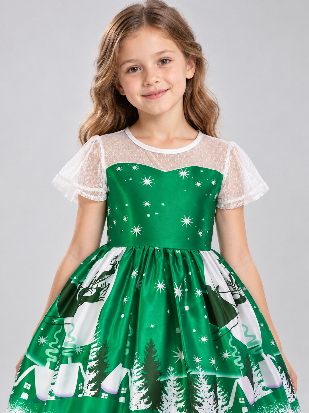 Festive Children's Dress with Winter Print Costume Dresses detail 2