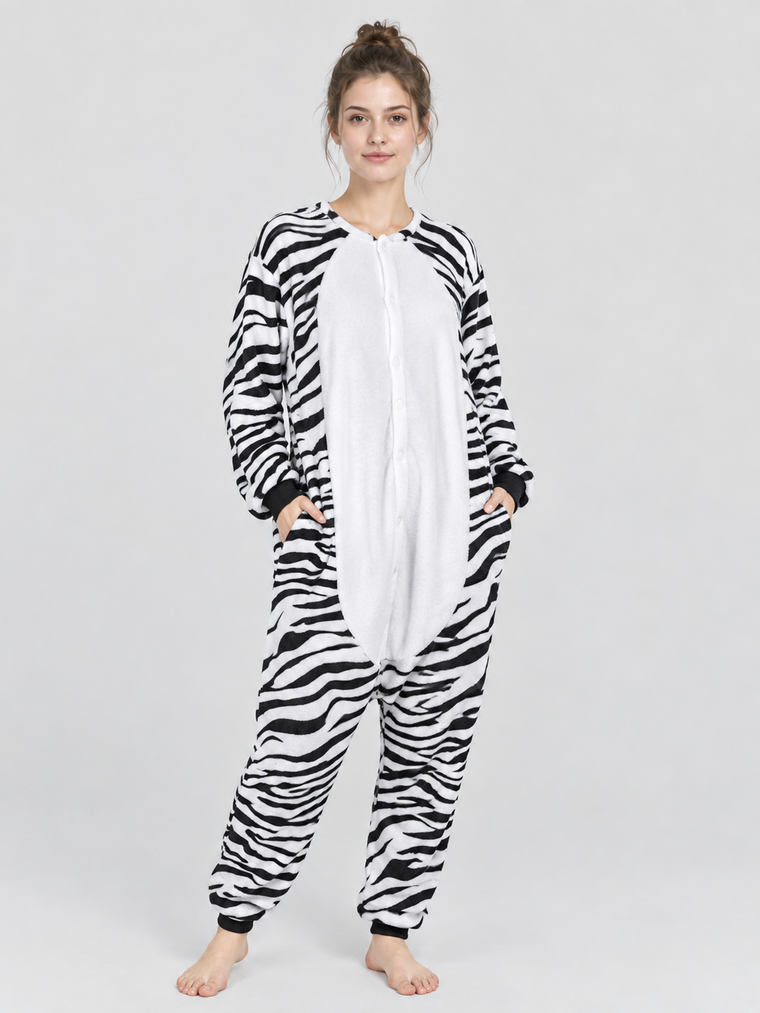 Flannel Zebra-Striped Print PJ Jumpsuit