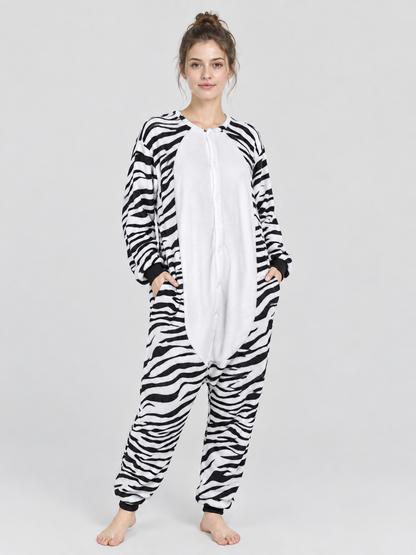 Flannel Zebra-Striped Print PJ Jumpsuit