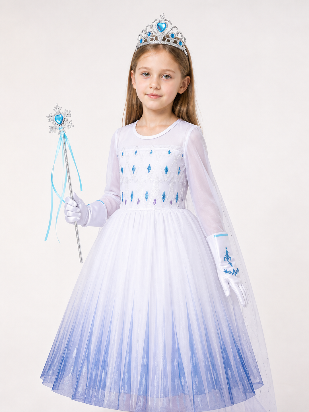 Snow Queen Costume with Crown and Wand
