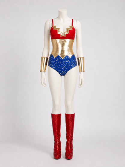 Blue, Red, and Gold Superhero Costume for Cosplay