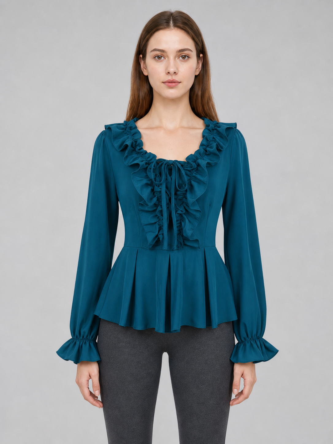 Renaissance Blouse with a Jabot, Lace-Up Detail, and Sleeves
