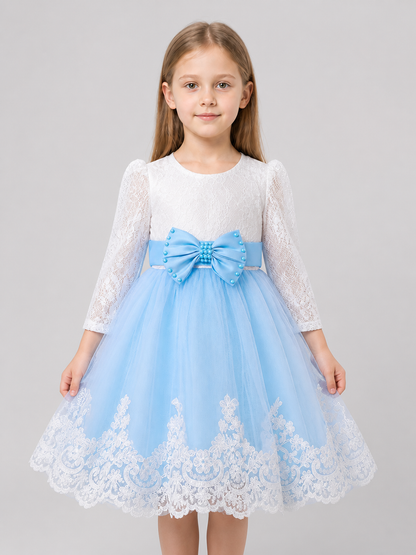 Lace Baptism Dress with Satin Bow