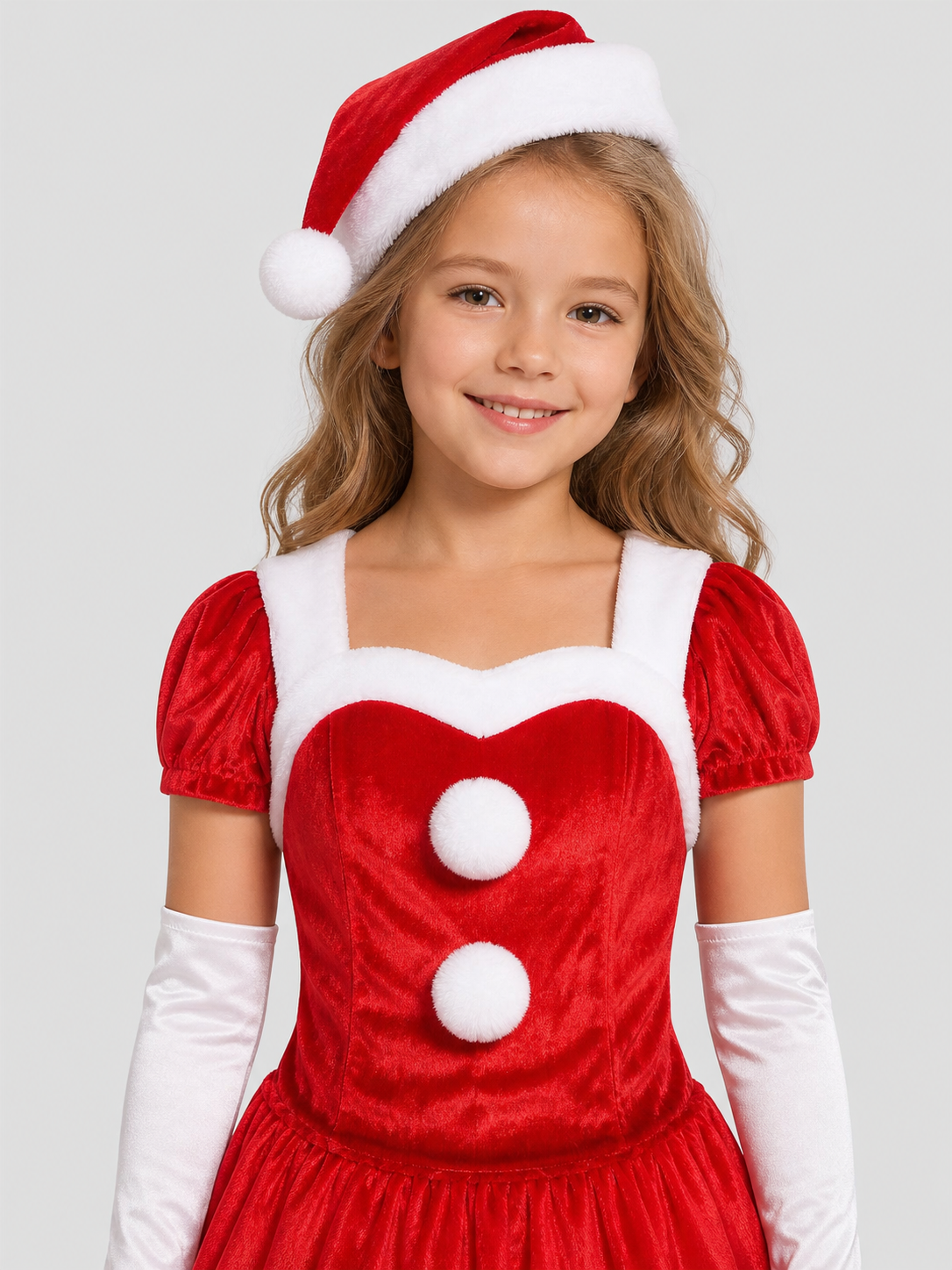 Christmas Costume: Dress, Hat, and Gloves