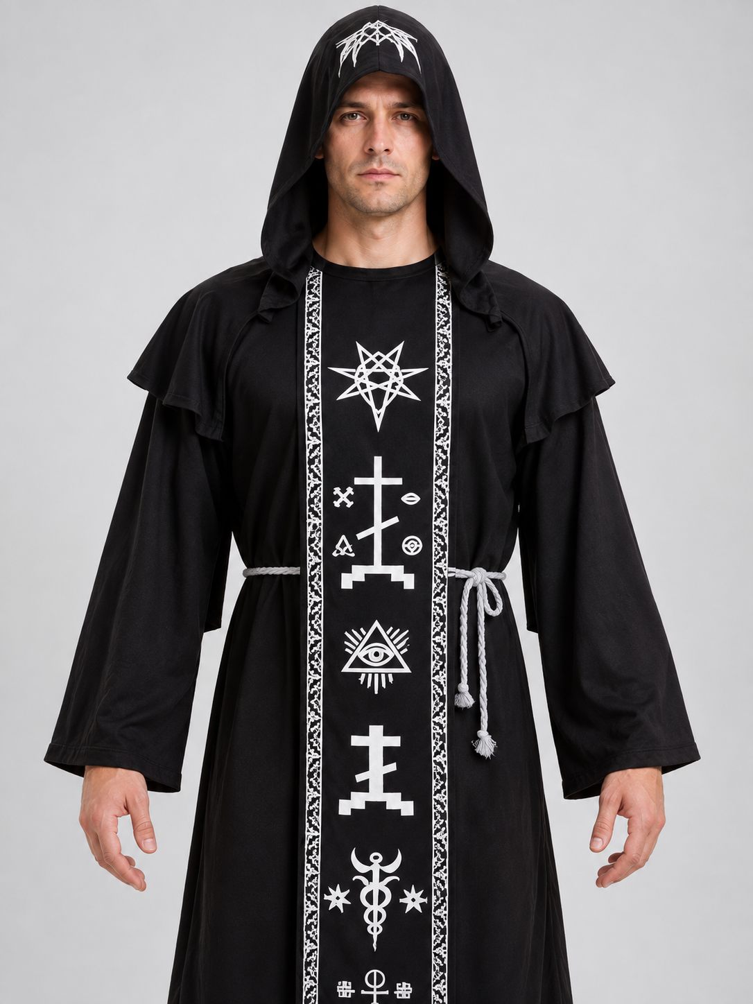 Vampire Halloween Costume with Hood and White Symbols